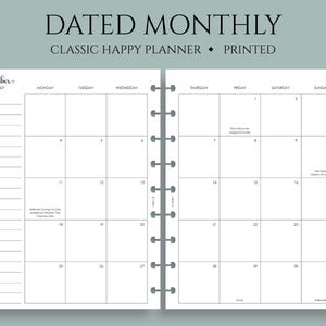 Dated Monthly Calendar Planner Inserts, Classic Happy Planner, Monday Start, with Holidays, MO2P ~ 7" x 9.25"