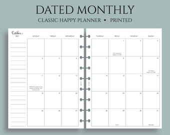 Dated Monthly Calendar Planner Inserts, Classic Happy Planner, Monday Start, with Holidays, MO2P ~ 7" x 9.25"