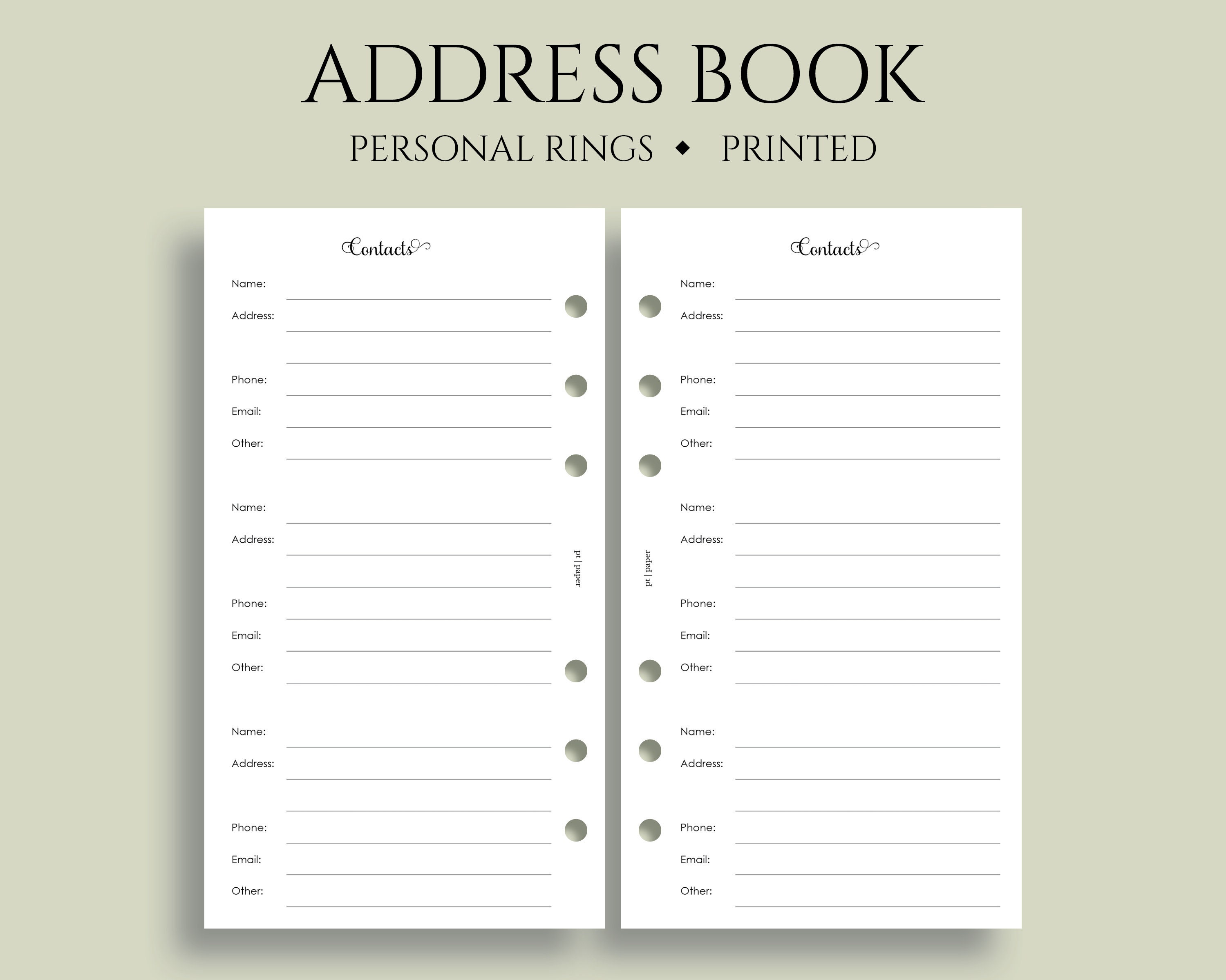 Address Book Inserts Personal and Business Contacts Pages Etsy