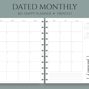 Dated Monthly Calendar Planner Inserts, Big Happy Planner, Sunday Start, MO2P, Minimal, Functional Month on 2 Pages ~ 8.5" x 11"