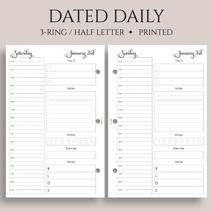Dated Daily Planner Inserts, 3-Ring Mini, Half Letter, Meal Exercise Water Tracker, Schedule, To-Do List, DO1P ~ 5.5" x 8.5"
