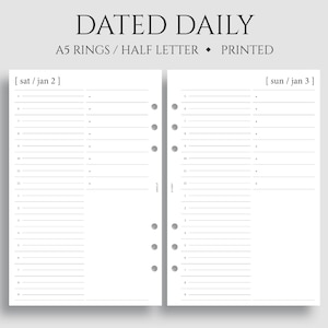 Dated Daily Planner Inserts, A5 6-Ring Punch, Half Letter Size, Hourly, Minimal, To-Do List, Notes, Functional DO1P ~ 5.5" x 8.5"