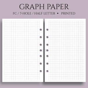 May include: Two blank, white graph paper sheets with a 7-hole punch on the right side. The paper is printed with a grid pattern and is labeled "FC / 7-HOLE / HALF LETTER * PRINTED".