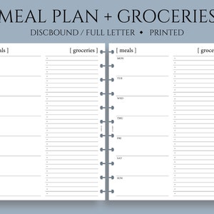 Weekly Meal Planning and Grocery Shopping List Planner Inserts, Minimal Style, Functional Full Letter Size Discbound / 8.5 x 11 image 1