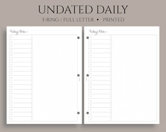Undated Daily Planner Inserts, To Do List, Dot Grid Notes Section, DO1P ~ Fits Full Letter Size 3-Ring / 8.5" x 11"
