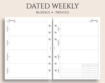 Dated Weekly Planner Inserts, B6 Planner, 6-Ring, Horizontal Layout with Weekly Habit Tracker, WO2P ~ 5.3" x 7"