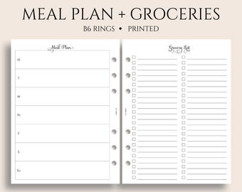 Weekly Meal Planning and Grocery Shopping List Planner Inserts, B6 Planner, 6-Ring ~ 5.3" x 7"