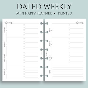 Dated Weekly Planner Inserts, Mini Happy Planner, Horizontal Layout with Daily To Do List, Weekly Notes Section, WO2P ~ 4.6" x 7"