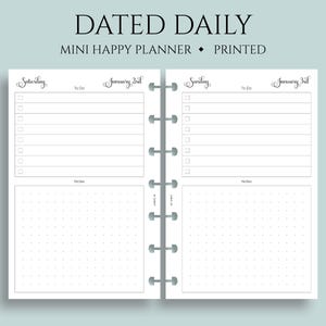 Dated Daily Planner Inserts, Mini Happy Planner, Daily Diary, To-Do List, Dot Grid Notes Section, DO1P ~ 4.6" x 7"