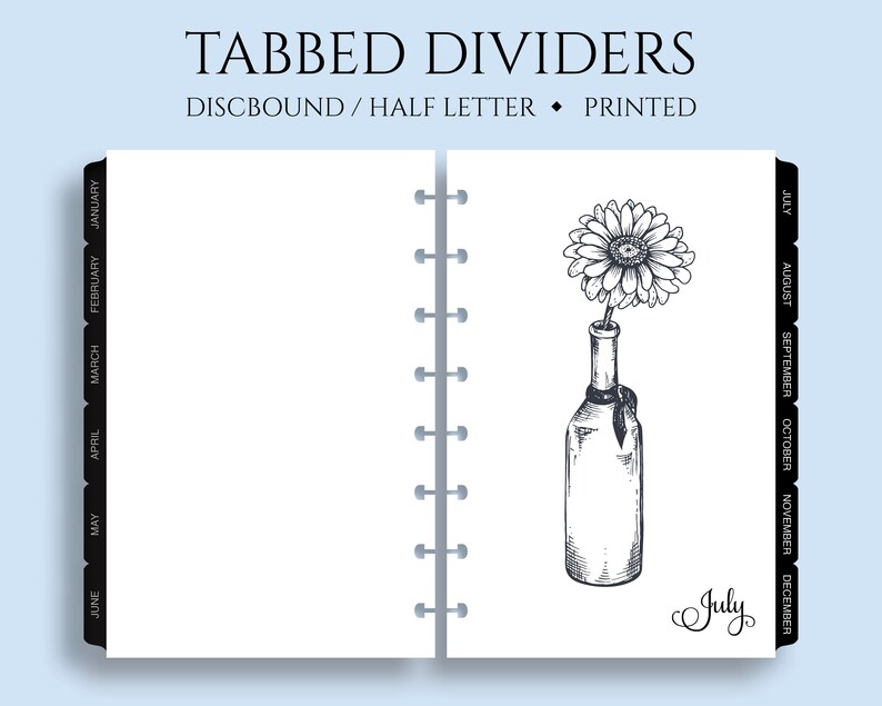 Tabbed Monthly Dividers Printed Monthly Designs With Mylar Etsy