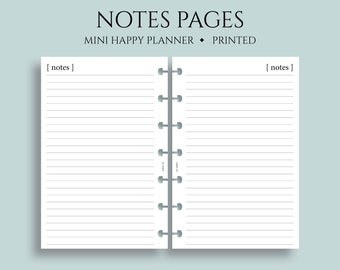 May include: Two blank lined pages from a mini happy planner with the text "[ notes ]" at the top of each page. The pages are bound together with a silver coil.