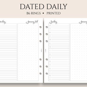 Dated Daily Planner Inserts, B6 Planner, 6-Ring, Hourly Schedule, Dot Grid, Time Blocking, DO1P ~ 5.3" x 7"