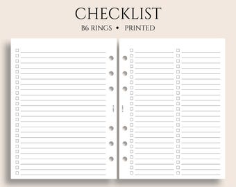 Checklist Planner Inserts, B6 Planner, 6-Ring, To Do List, Task Tracker ~ 5.3" x 7"