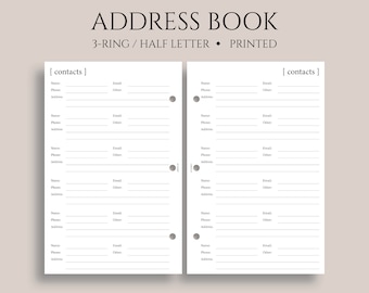 Address Book Inserts, Contacts Pages, Phone Book and Addresses ~ Half Letter Size 3-Ring / 5.5" x 8.5"