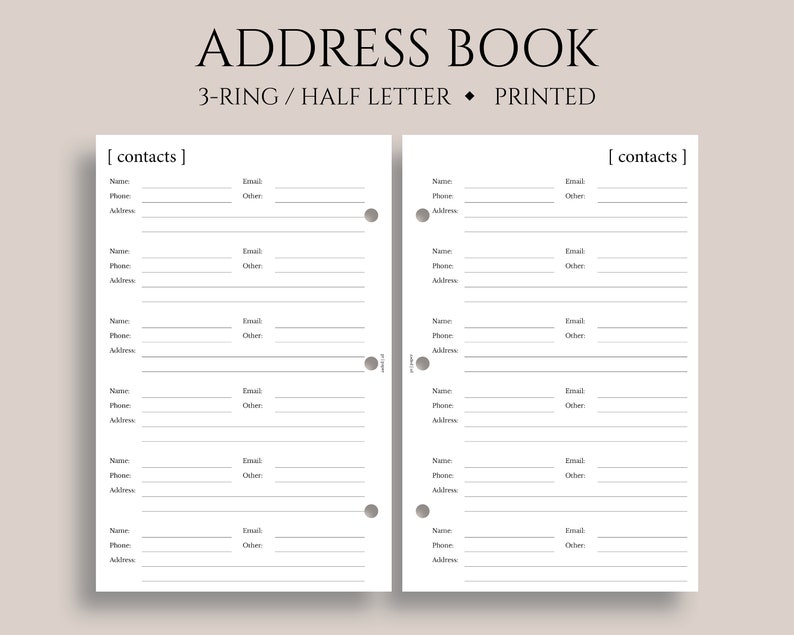 Address Book Inserts Contacts Pages Phone Book and Addresses Etsy