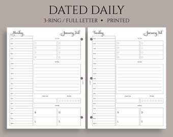 Dated Daily Planner Inserts, Schedule, To-Do List, Health, Exercise, Meal, Water Tracker, DO1P ~ Fits Full Letter Size 3-Ring / 8.5" x 11"
