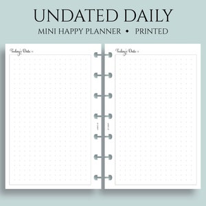 Undated Daily Planner Inserts, Daily Bullet Journal Pages w/ Large Dot Grid Section, DO1P ~ Mini Happy Planner / 4.6&quot; x 7&quot; Discbound