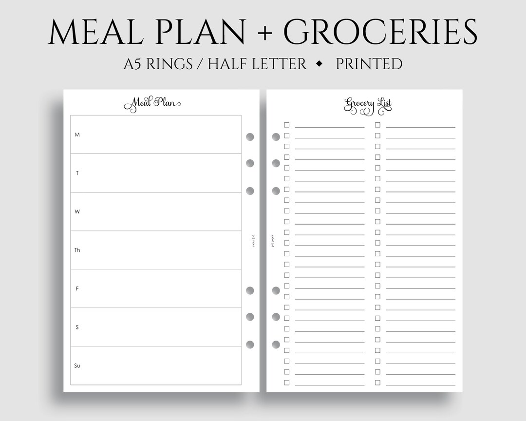 Weekly Meal Planning and Grocery Shopping List Planner Inserts, A5 6 ...