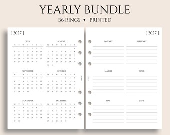 Yearly Calendar Bundle, B6 Planner, 6-Ring, Overview, Important Dates, Minimal, Year-at-a-Glance, Functional ~ 5.3" x 7"