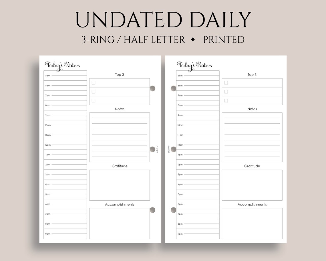 Undated Daily Planner Inserts Schedule Todo List Notes Etsy