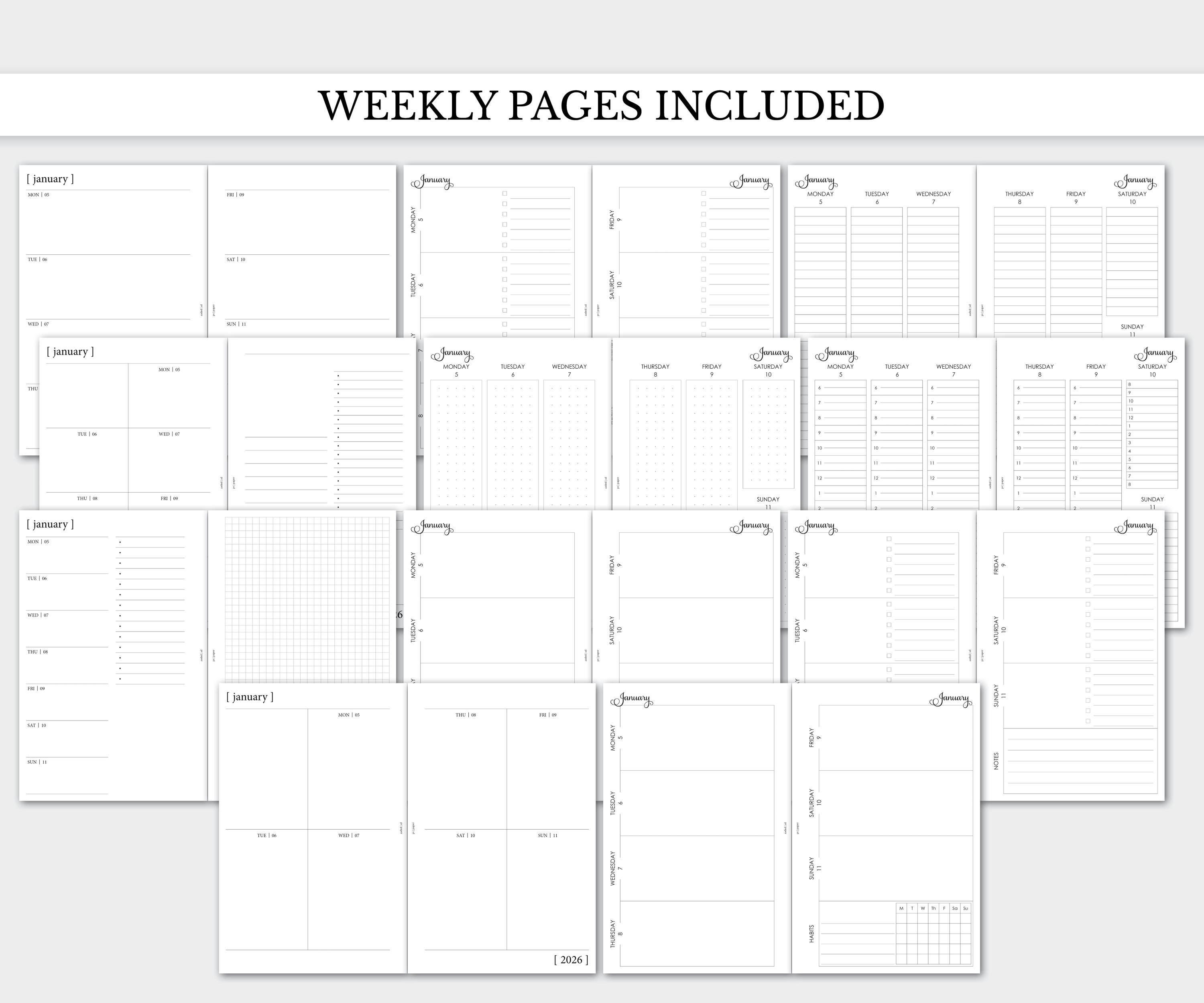 2026 Printable Bundle, Half Letter Size, Dated Daily, Weekly, Monthly ...