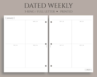 Dated Weekly Planner Inserts, Vertical Layout, Two-Page Weekly, Minimal, Functional, WO2P ~ Fits Full Letter Size 3-Ring / 8.5" x 11"