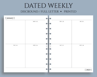 Dated Weekly Planner Inserts, Vertical Layout, Two-Page Weekly, Minimal, Functional, WO2P ~ Full Letter Size Discbound / 8.5" x 11"