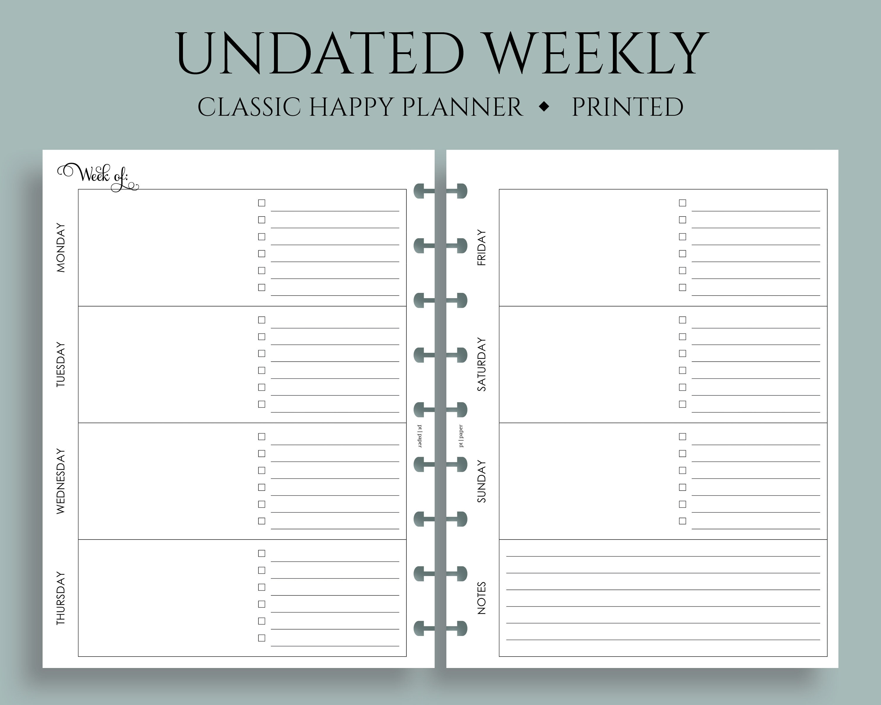 Undated Weekly Planner Inserts for 6 months, Fits 9 Disc Planners Calendar  Refills Weekly Calendar Inserts, Undated Weekly Planner
