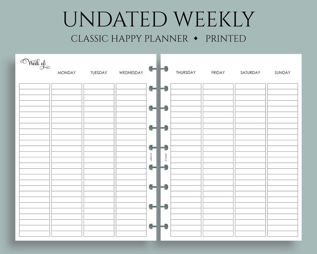 Undated Weekly Planner Inserts, Two-page Vertical Layout With Lined ...