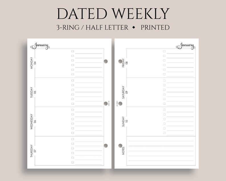 Dated Weekly Planner Inserts Horizontal Layout Daily To Do Etsy