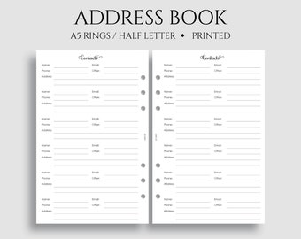 Address Book Inserts, Personal and Business Contacts Pages, Phone Book and Addresses ~ A5 Rings, Half Letter Size / 5.5" x 8.5"