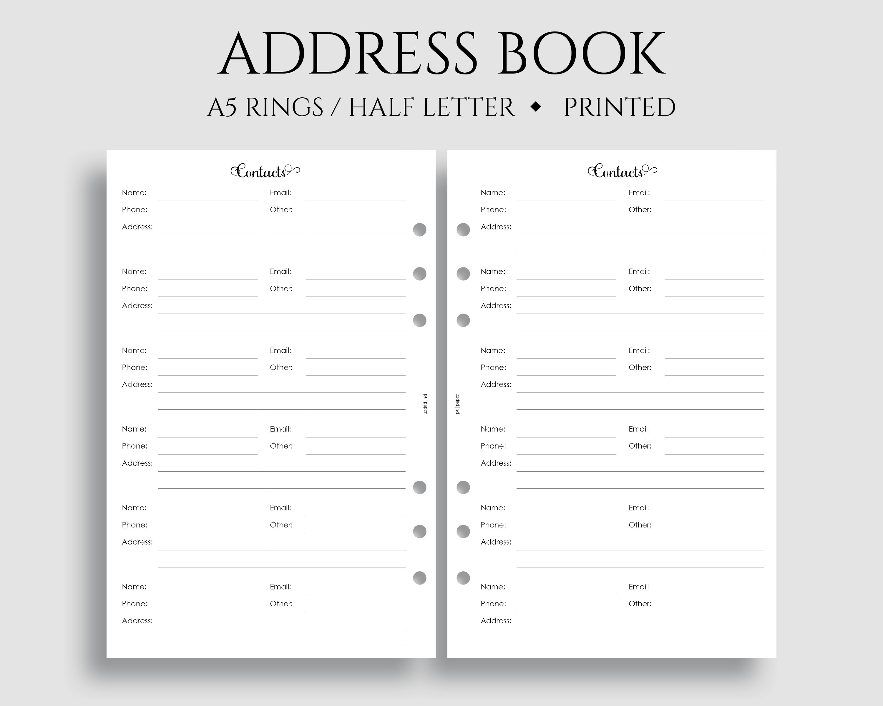 Telephone Directory & Address Book to Print, Editable PDF, A5 or