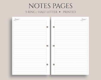Notes Pages, Lined Paper Planner Inserts, Medium Ruled, College Ruled ~ Half Letter Size 3-Ring / 5.5" x 8.5"