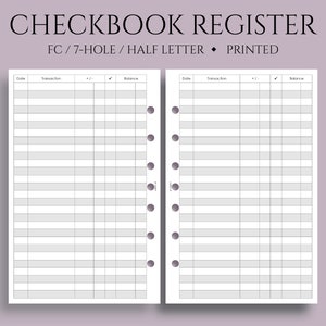 Checkbook Register Inserts, Check Transaction Register Pages, Budget Planner Inserts ~ FC Classic 7-Hole, Half Letter Size / 5.5" x 8.5"
