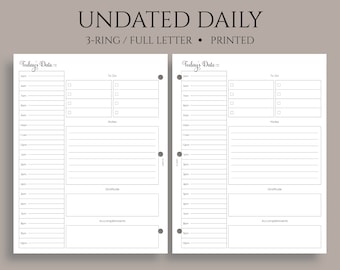 Undated Daily Planner Inserts, Schedule, Time Blocking, Daily Gratitude, To Do List ~ Fits Full Letter Size 3-Ring / 8.5" x 11"