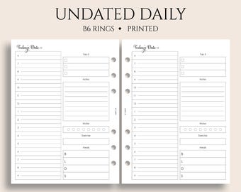 Undated Daily Planner Inserts, B6 Planner, 6-Ring, Meal, Exercise, Water Tracker, Schedule, To-Do List, DO1P ~ 5.3" x 7"