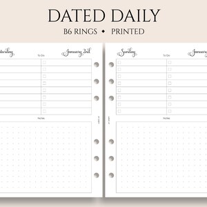 Dated Daily Planner Inserts, B6 Planner, 6-Ring, To-Do List, Dot Grid Notes Section, DO1P ~ 5.3" x 7"