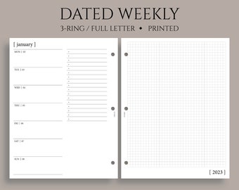 Dated Weekly Planner Inserts, Horizontal, Graph, Two-Page Weekly, Minimal, Functional, WO2P ~ Fits Full Letter Size 3-Ring / 8.5" x 11"