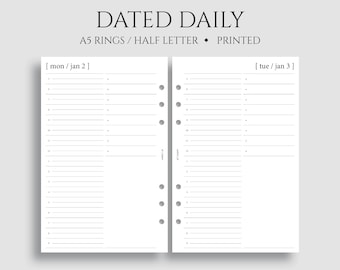 Dated Daily Planner Inserts, Timed Hourly, To-Do List, Notes, Minimal, Functional DO1P ~ A5 Rings, Half Letter Size / 5.5" x 8.5"