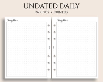 Undated Daily Planner Inserts, B6 Planner, 6-Ring, Dot Grid Bullet Journal Pages, DO1P ~ 5.3" x 7"