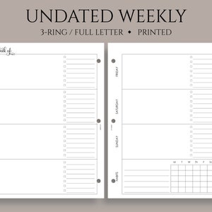 Undated Weekly Planner Inserts, Horizontal Layout With Daily to Do List ...