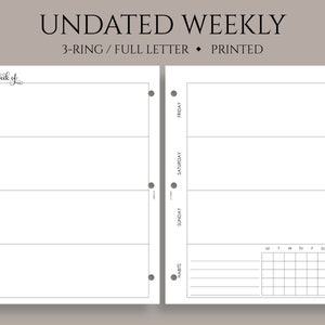 Undated Weekly Planner Inserts, Horizontal Layout With Weekly Habit ...
