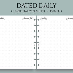 Dated Daily Planner Inserts, Classic Happy Planner, Daily Bullet Journal Pages, Large Dot Grid Notes Section, DO1P ~ 7" x 9.25"
