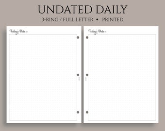 Undated Daily Planner Inserts, Daily Bullet Journal Pages, DO1P with Large Dot Grid Notes ~ Fits Full Letter Size 3-Ring / 8.5" x 11"