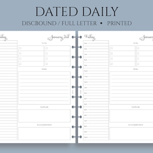 Dated Daily Planner Inserts, Full Letter Size Discbound, Daily Gratitude, Schedule, To-Do List, Notes, DO1P ~ 8.5&quot; x 11&quot;