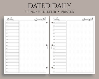 Dated Daily Planner Inserts, DO1P with Time Blocking, Schedule, Dot Grid Notes Section ~ Fits Full Letter Size 3-Ring / 8.5" x 11"