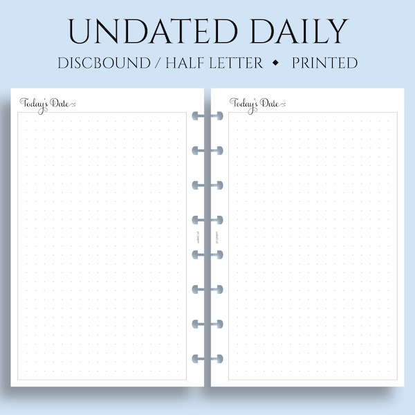 Undated Daily Planner Inserts, Daily Bullet Journal Pages, Large Dot Grid Section, DO1P ~ Junior Half Letter Size Discbound / 5.5" x 8.5"