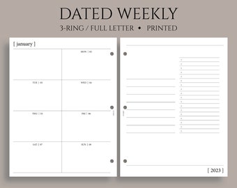 Dated Weekly Planner Inserts, Dashboard Layout, Two-Page Weekly, Minimal, Functional, WO2P ~ Fits Full Letter Size 3-Ring / 8.5" x 11"