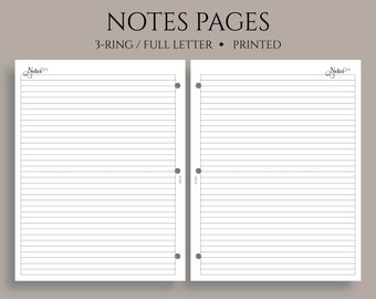 Notes Pages, Lined Paper Planner Inserts, Medium Ruled, College Ruled ~ Fits Full Letter Size 3-Ring / 8.5" x 11"