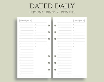 Dated Daily Planner Inserts, Timed Hourly, To-Do List, Notes, Minimal, Functional DO1P ~ Personal Rings / 3.75" x 6.75"